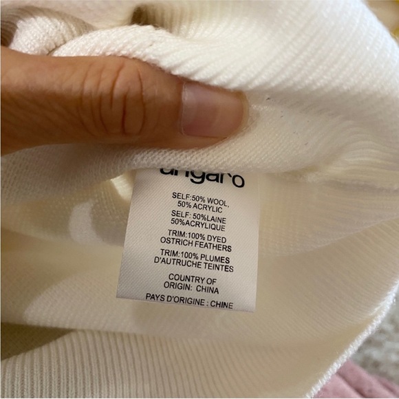 UNGARO wool ostrich feather cream mock neck sweater NWT - Picture 4 of 5
